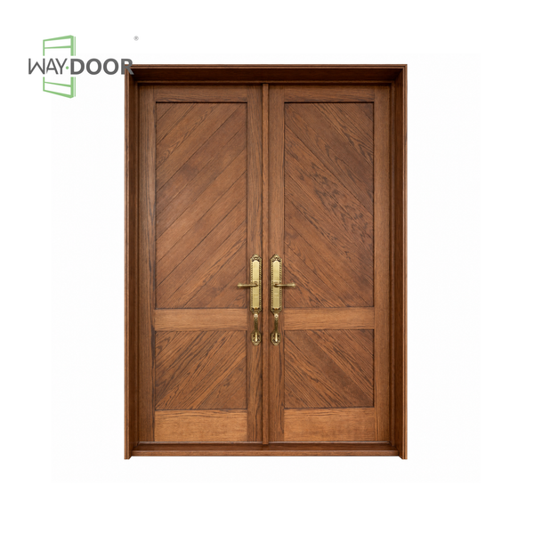 Transitional Herringbone Solid Wood Double Entry Door