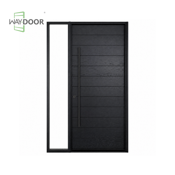 Transitional Horizontal Solid Wood Hinged Entry Door with Clear Sidelight
