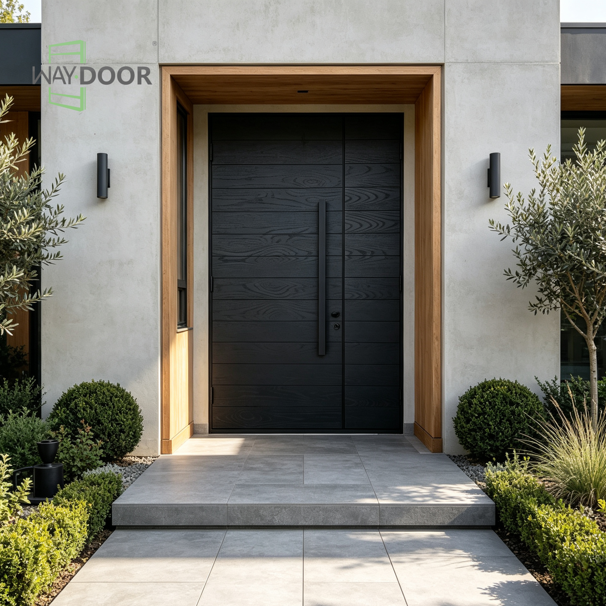 Transitional Horizontal Solid Wood Hinged Entry Door with Sidelite