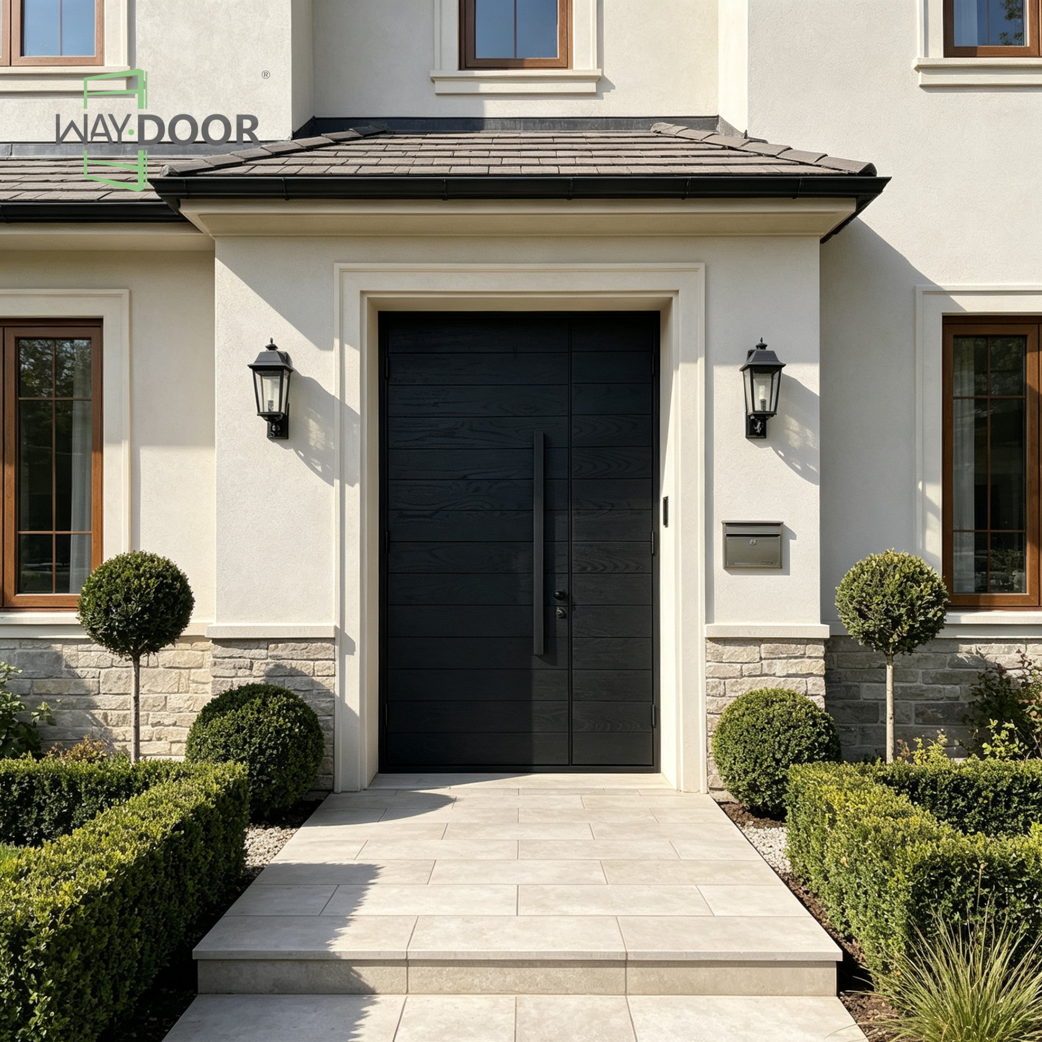 Transitional Horizontal Solid Wood Hinged Entry Door with Sidelite