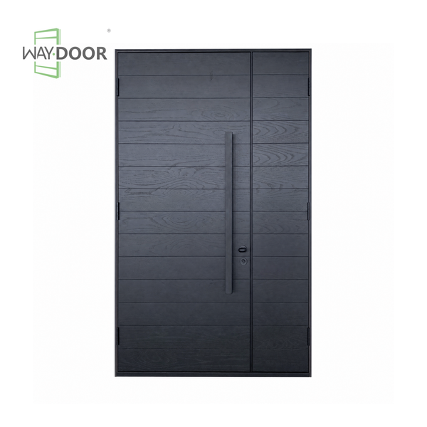 Transitional Horizontal Solid Wood Hinged Entry Door with Sidelite