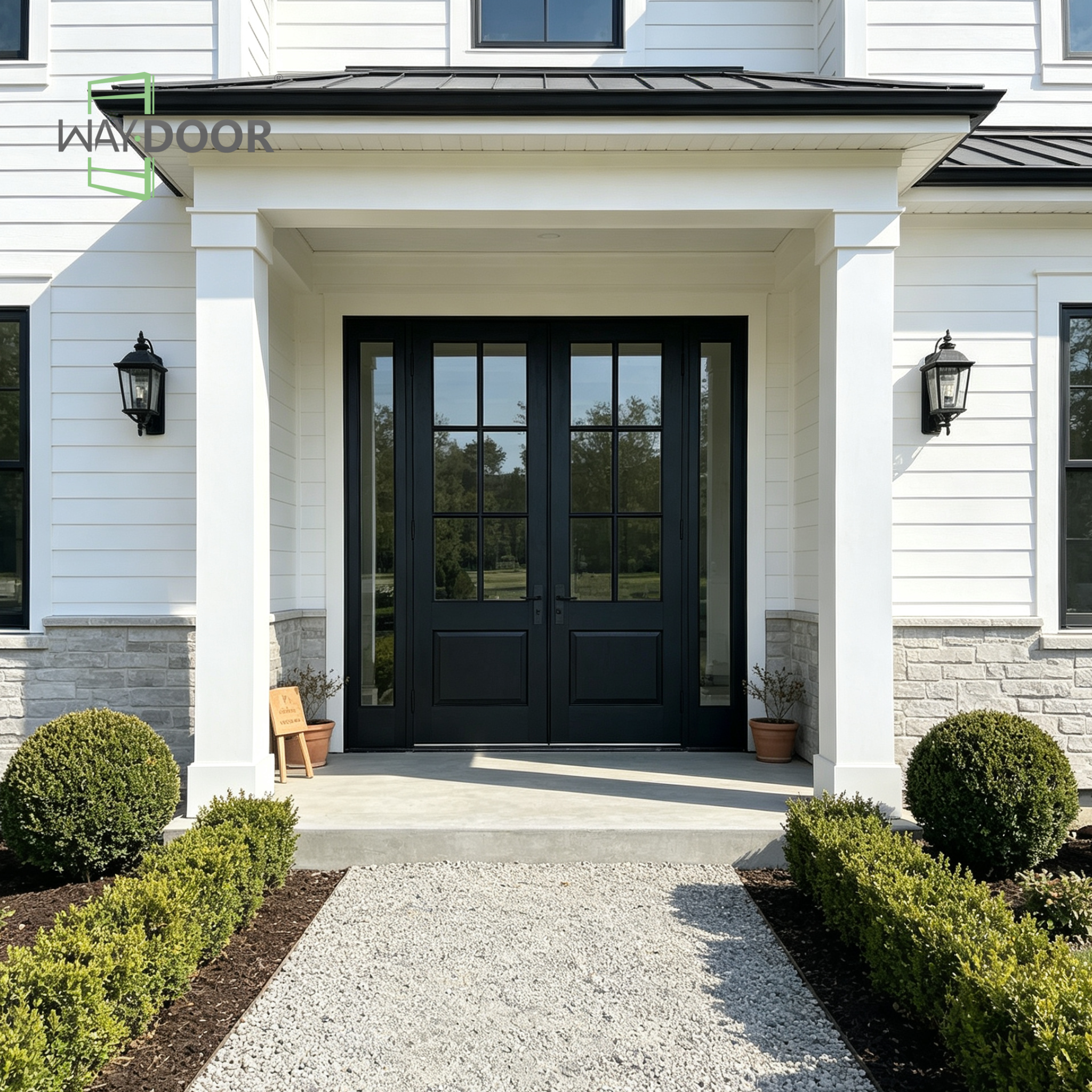 Transitional Machine-Milled Solid Wood Double Entry Door with Sidelights