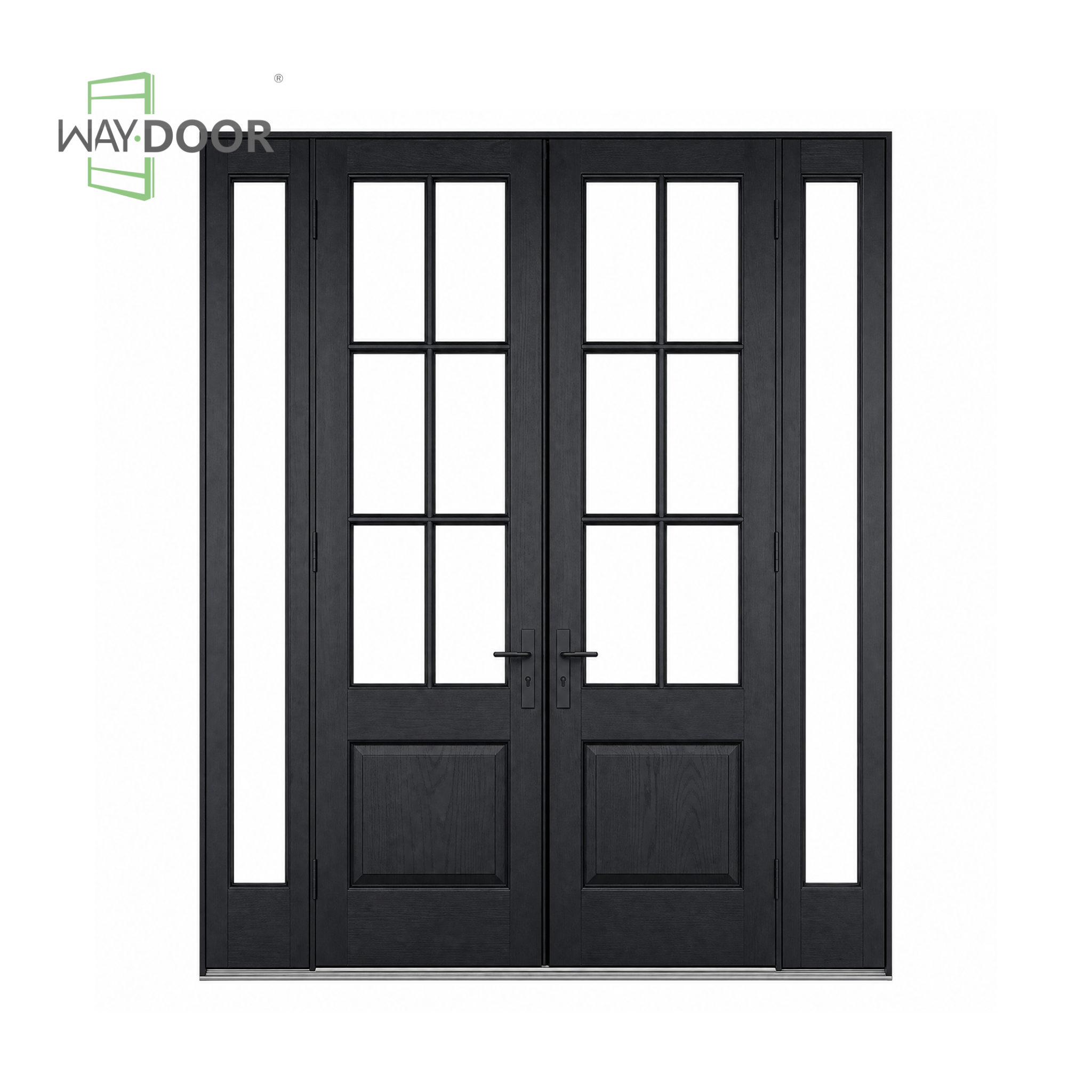 Transitional Machine-Milled Solid Wood Double Entry Door with Sidelights