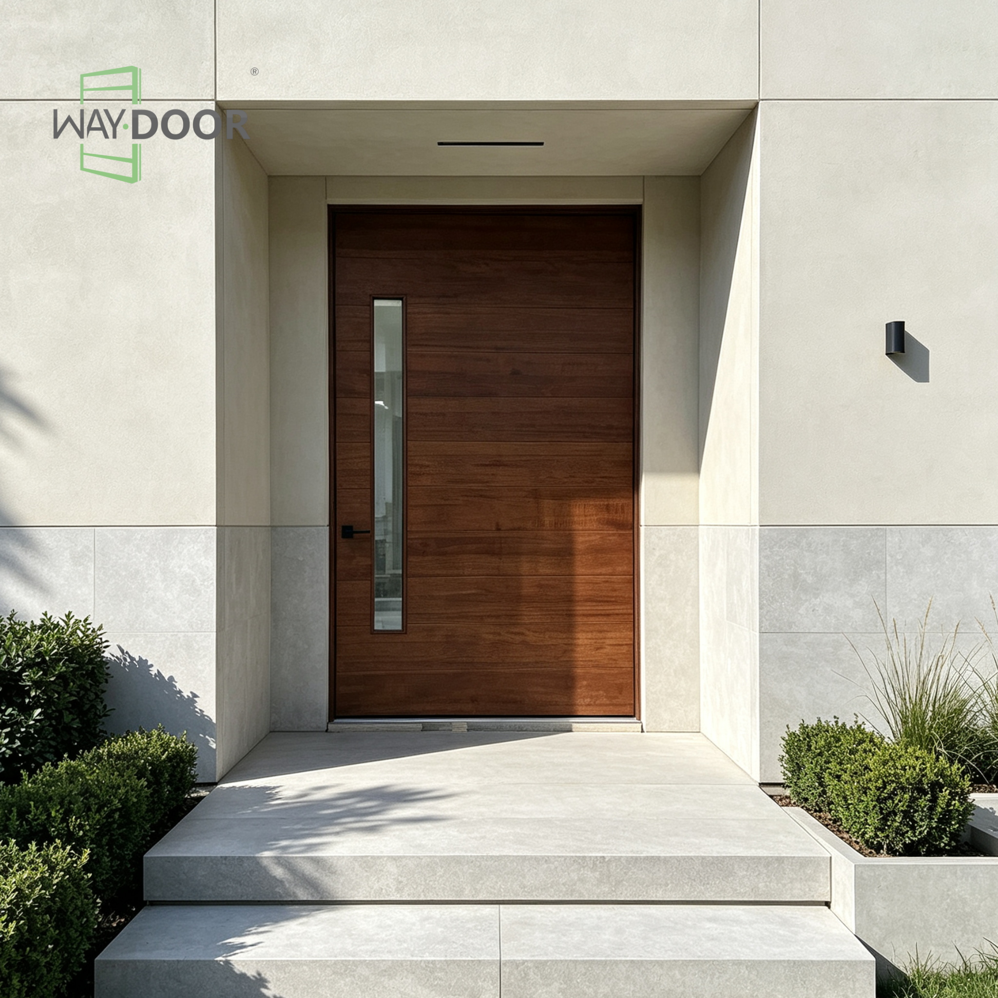 Transitional Solid Wood Pivot Entry Door with Clear Glass