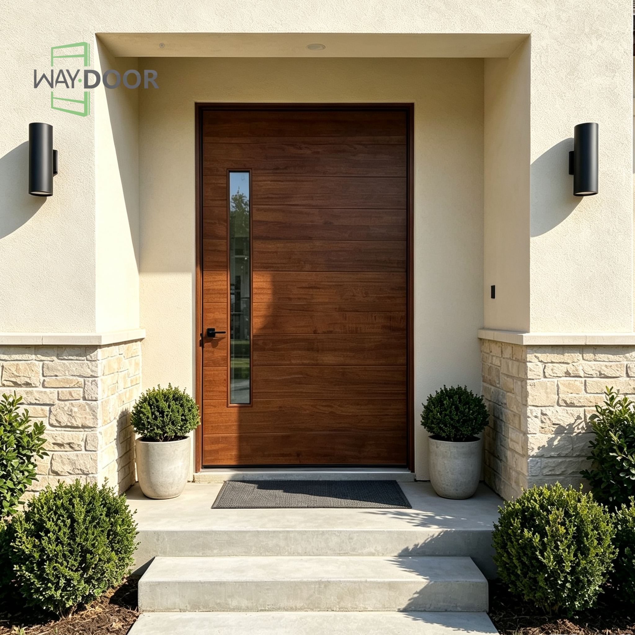Transitional Solid Wood Pivot Entry Door with Clear Glass
