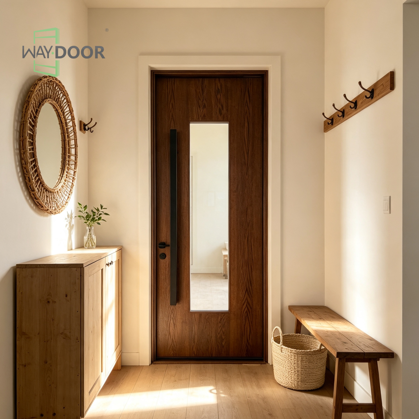 Vertical Glass Solid Wood Interior Hinge Door