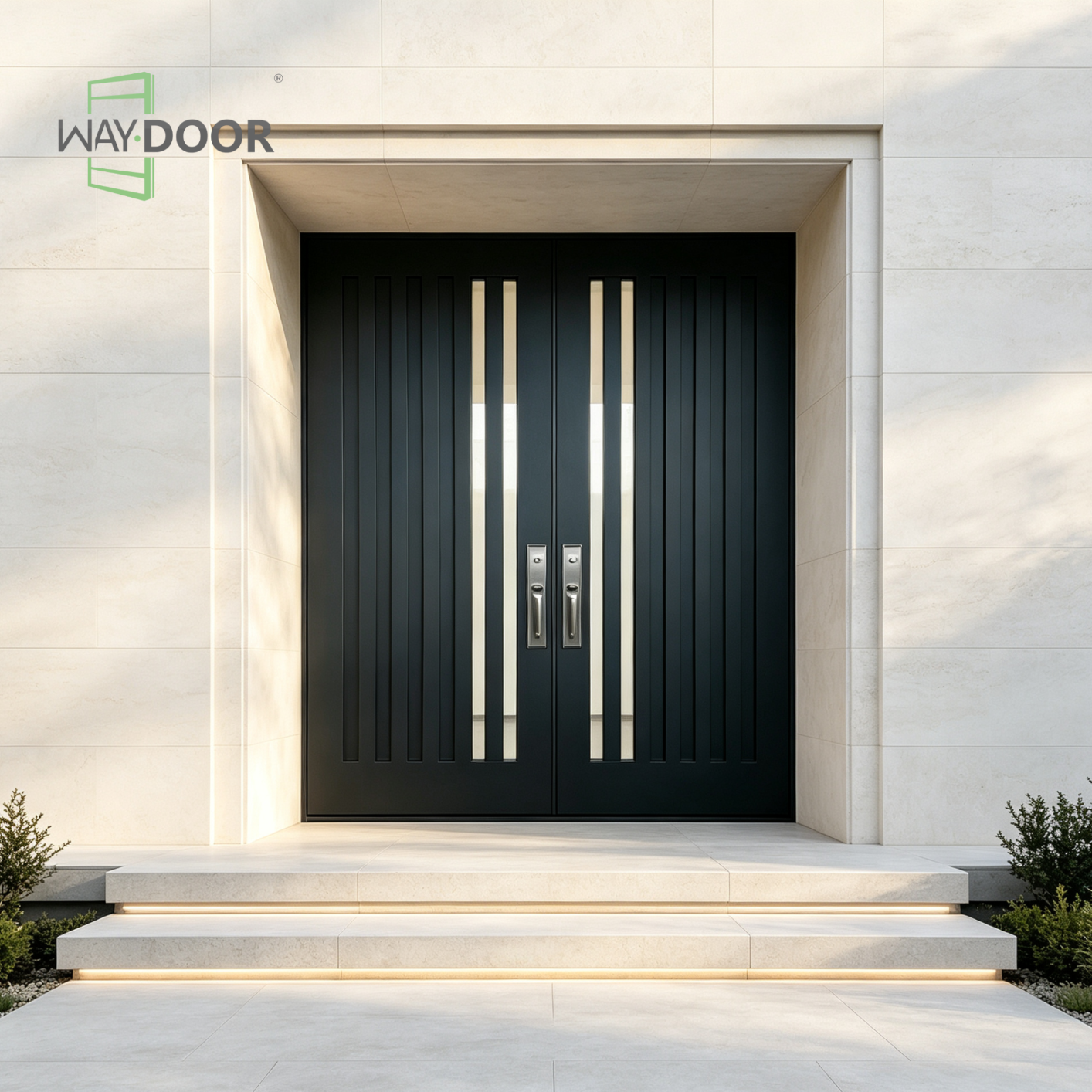 Vertical Line Solid Wood Double Front Entry Door