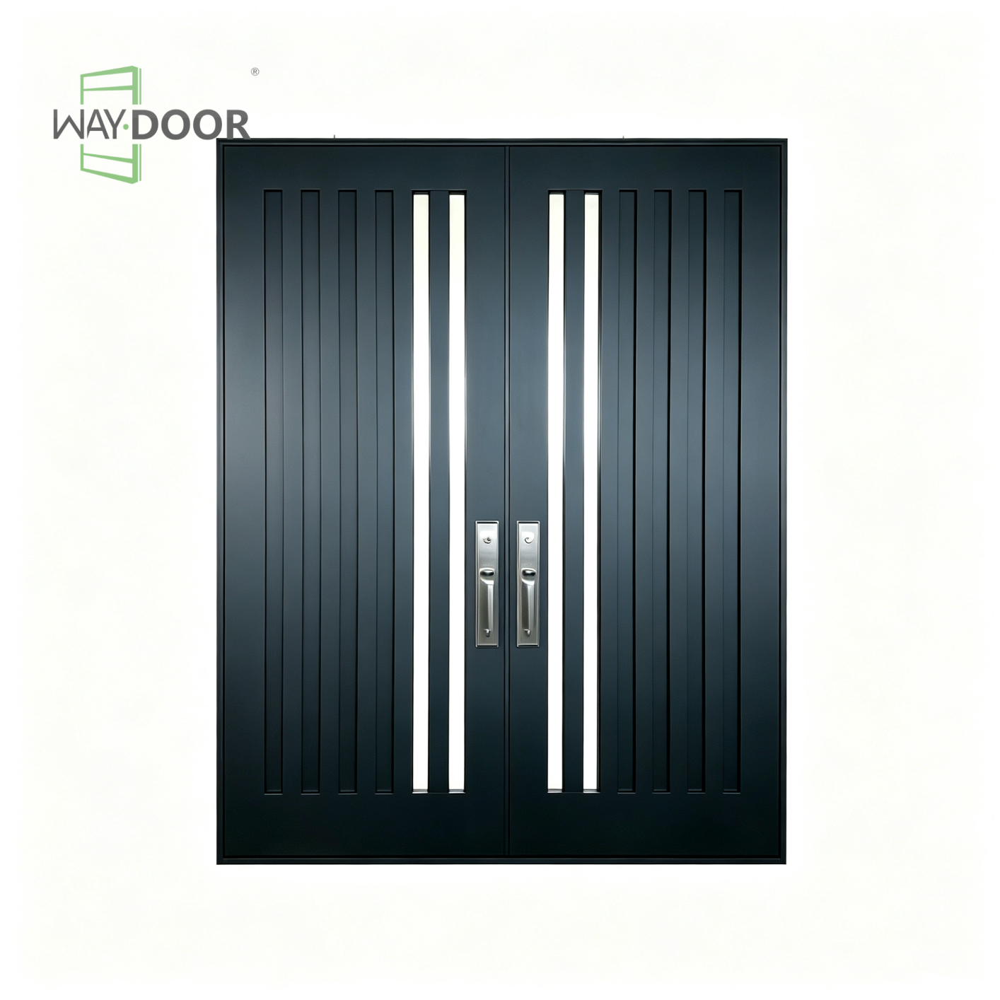 Vertical Line Solid Wood Double Front Entry Door