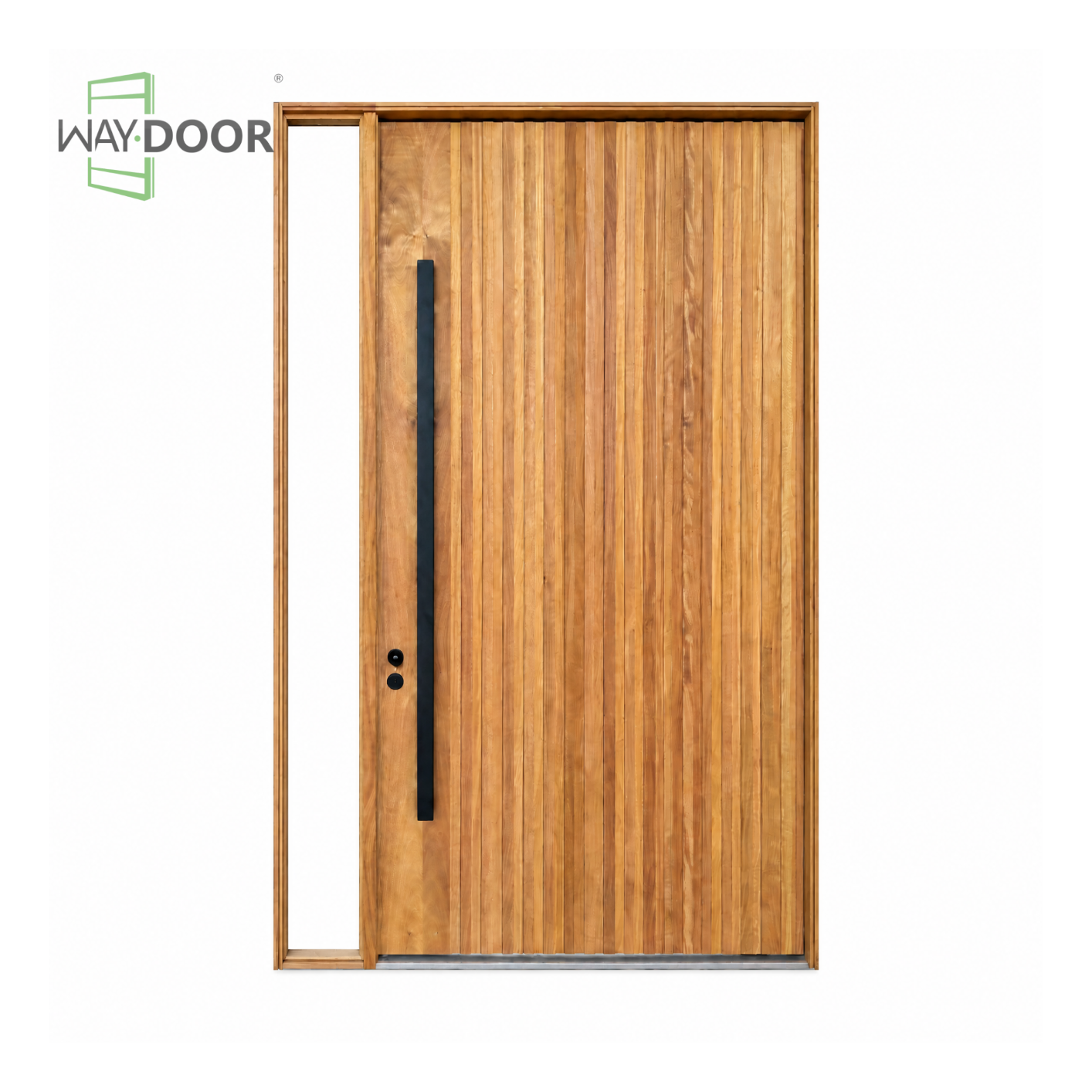 Vertical Slat Solid Wood Pivot Entry Door with Clear Sidelight