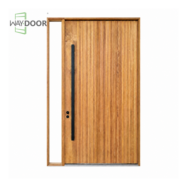 Vertical Slat Solid Wood Pivot Entry Door with Clear Sidelight