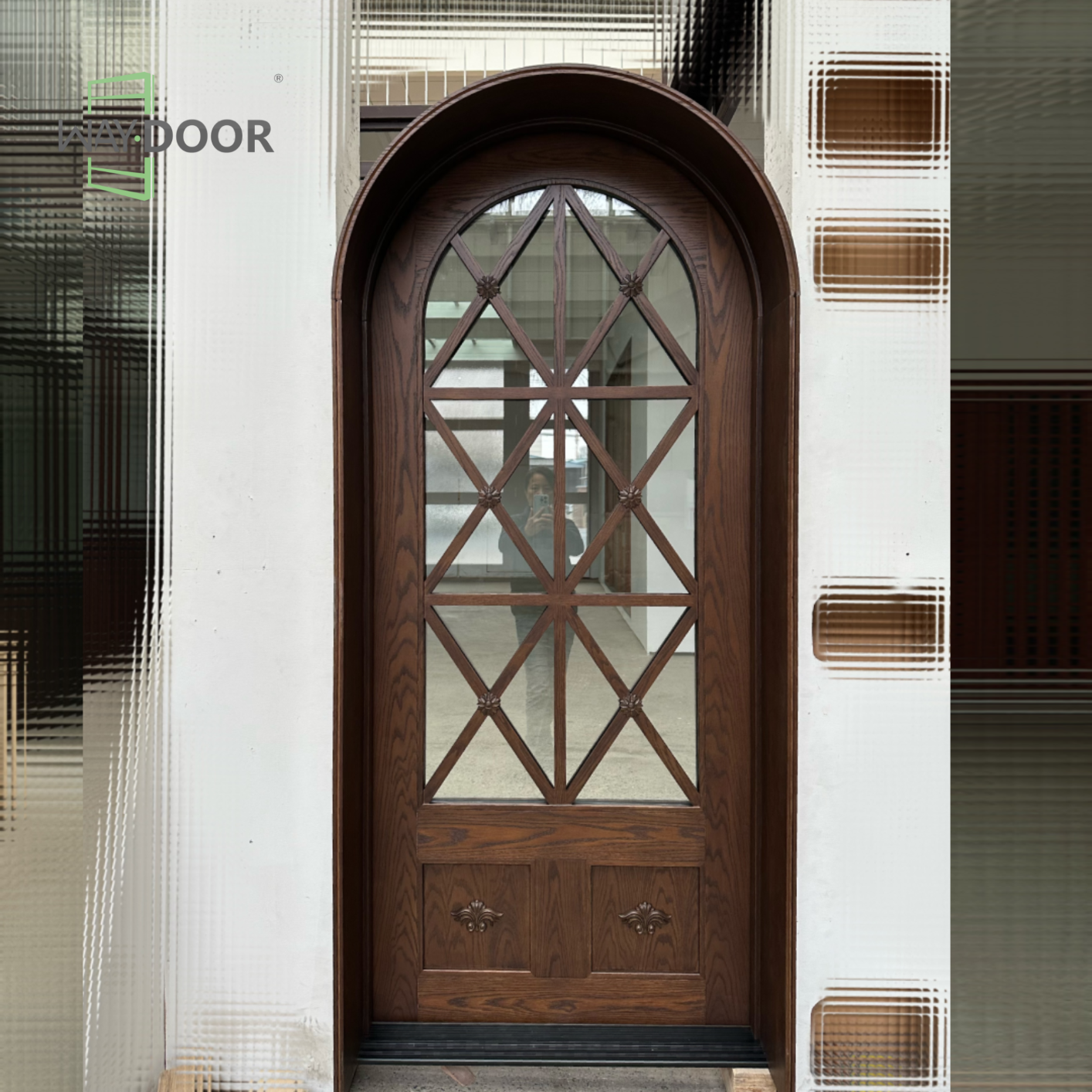 Vintage Carved Arched Glass Entry Door