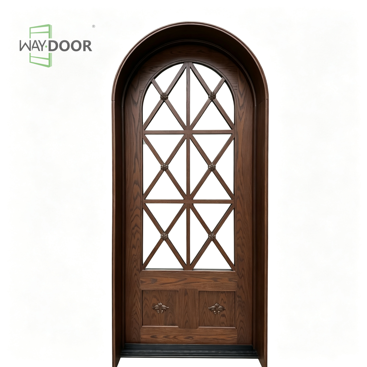 Vintage Carved Arched Glass Entry Door