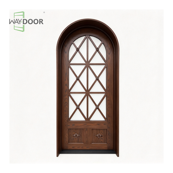 Vintage Carved Arched Glass Entry Door