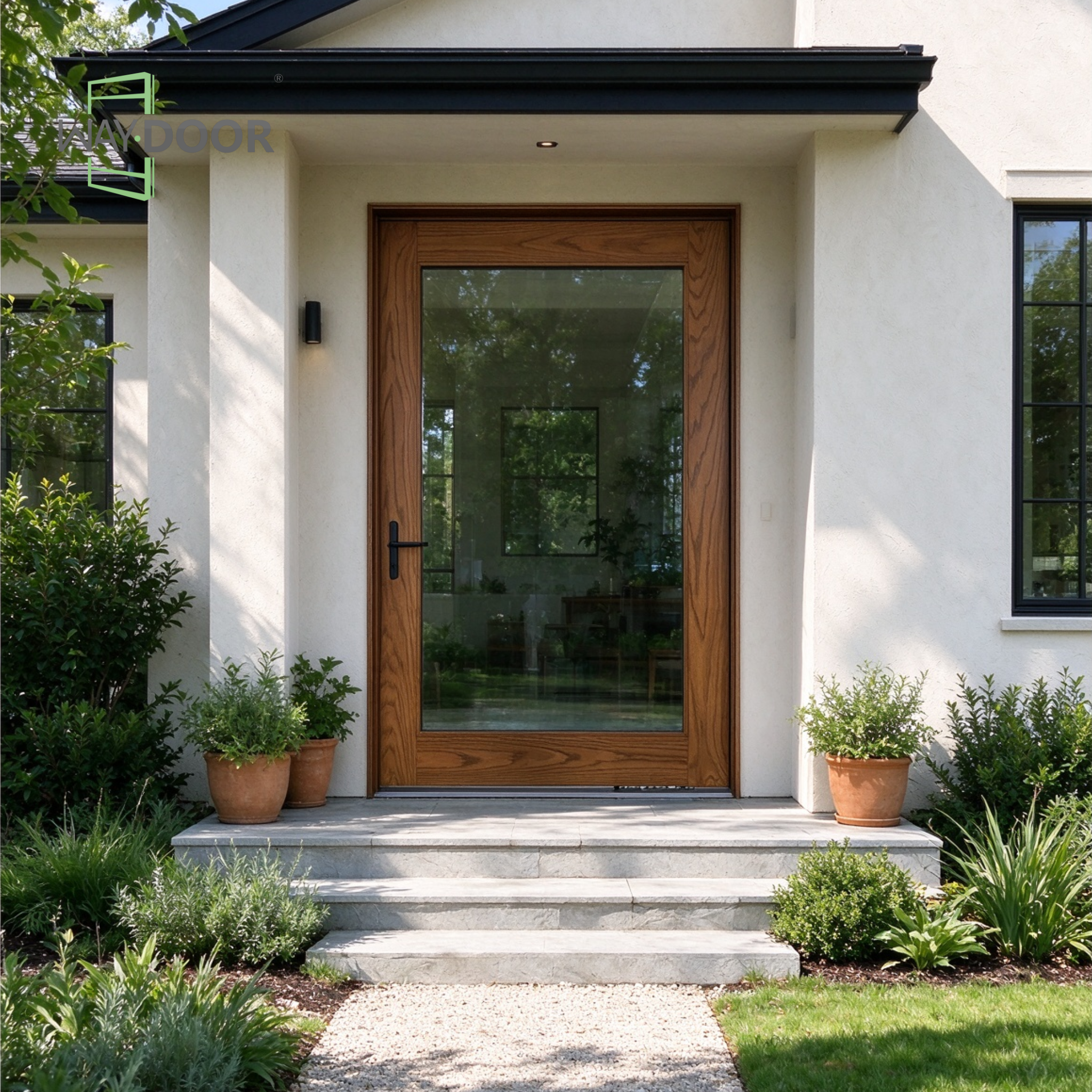 Warm Tone Transitional Full Glass Entry Door