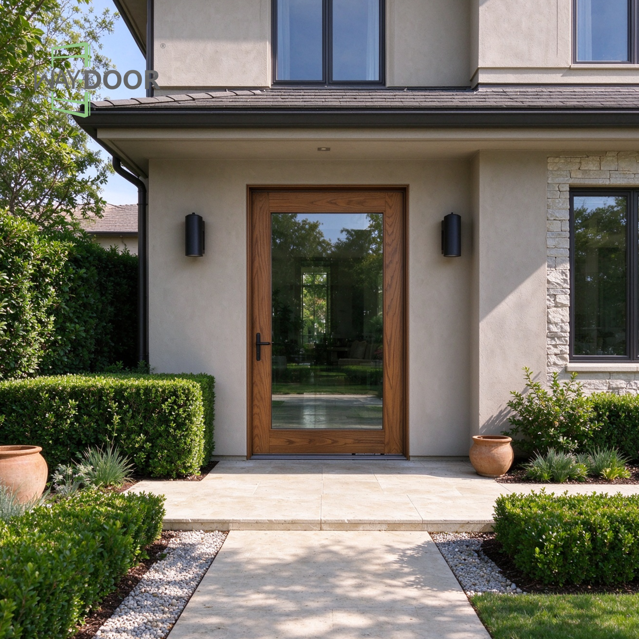 Warm Tone Transitional Full Glass Entry Door