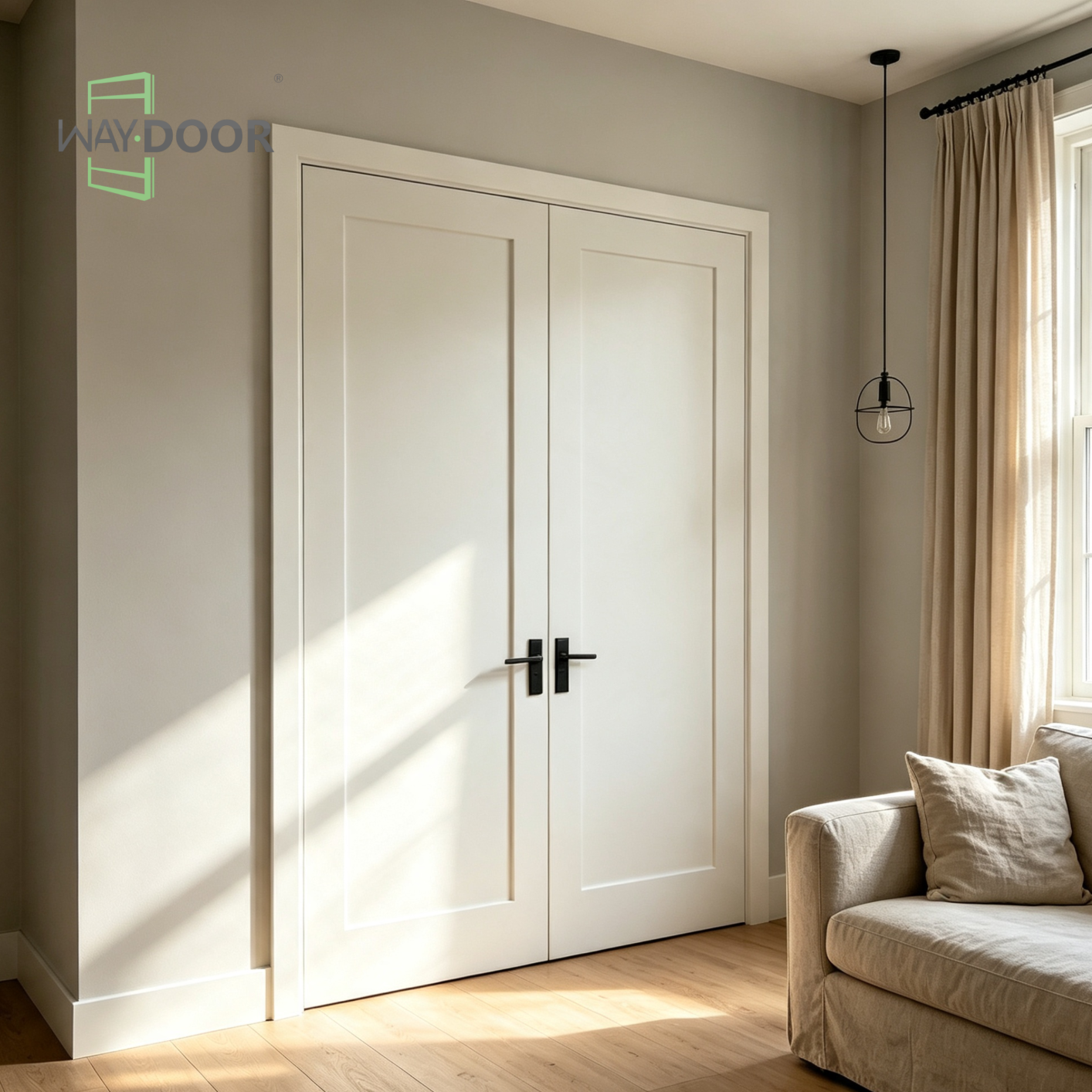 White 1 Panel Shaker Double Interior Hinged Door