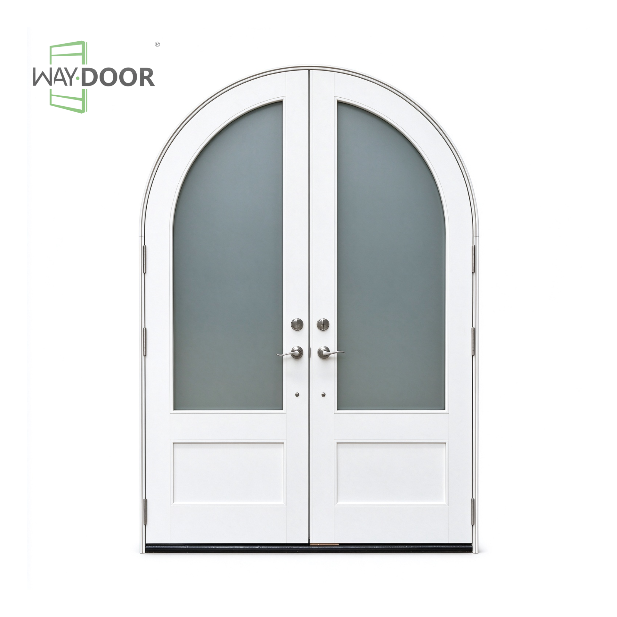 White Arch Frosted Glass Double Hinged Entry Door