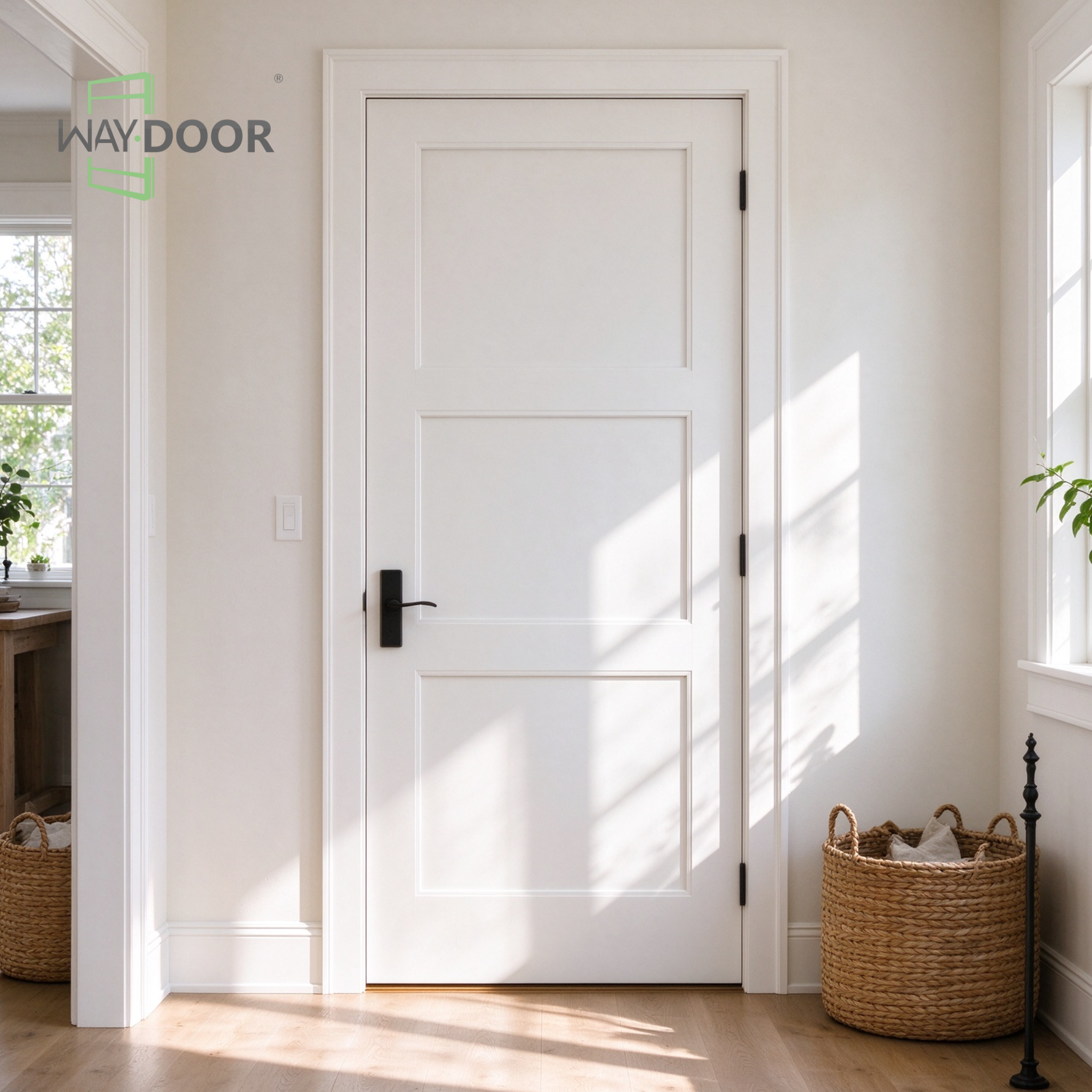 White Contemporary 3-Panel Shaker Hinged Interior Door