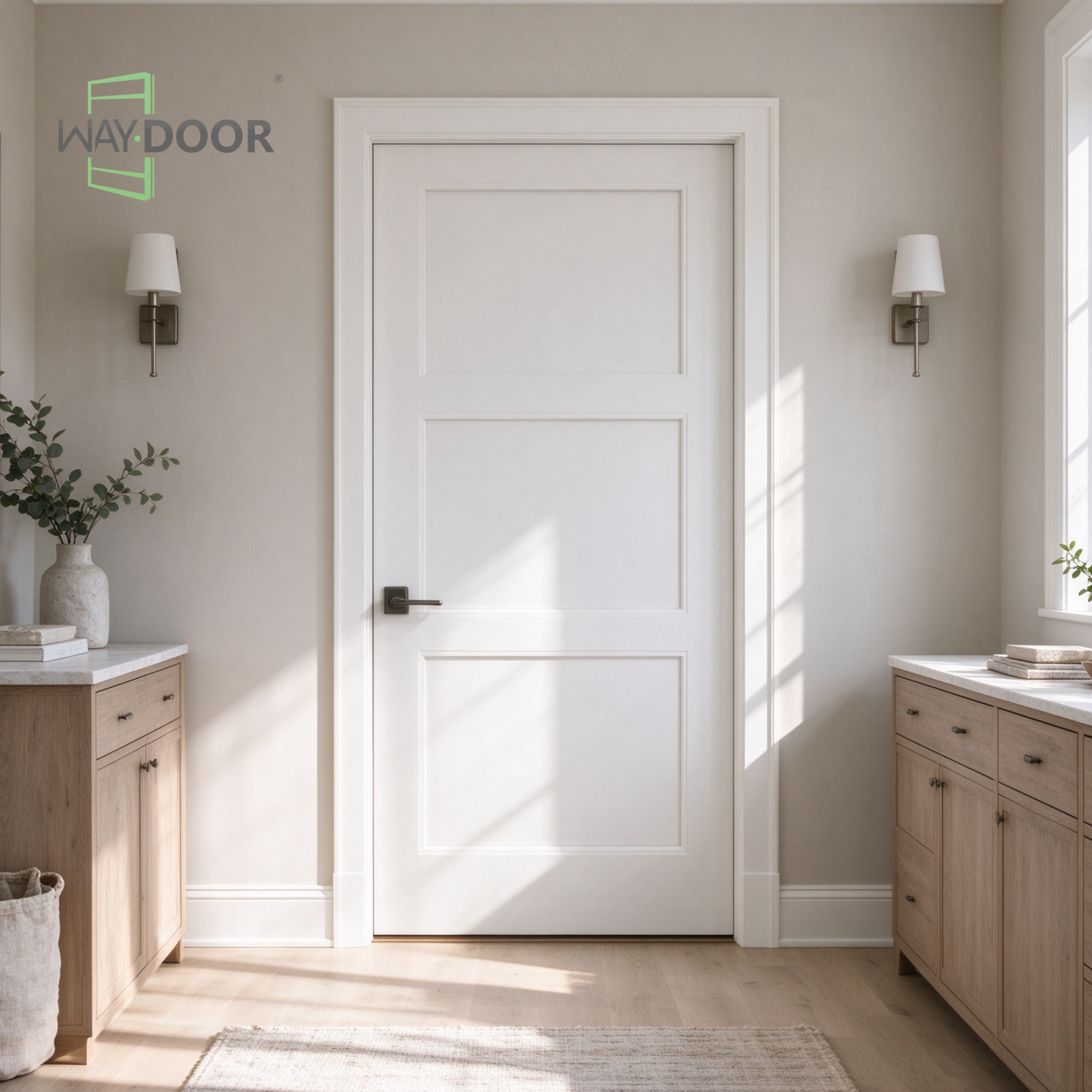 White Contemporary 3-Panel Shaker Hinged Interior Door