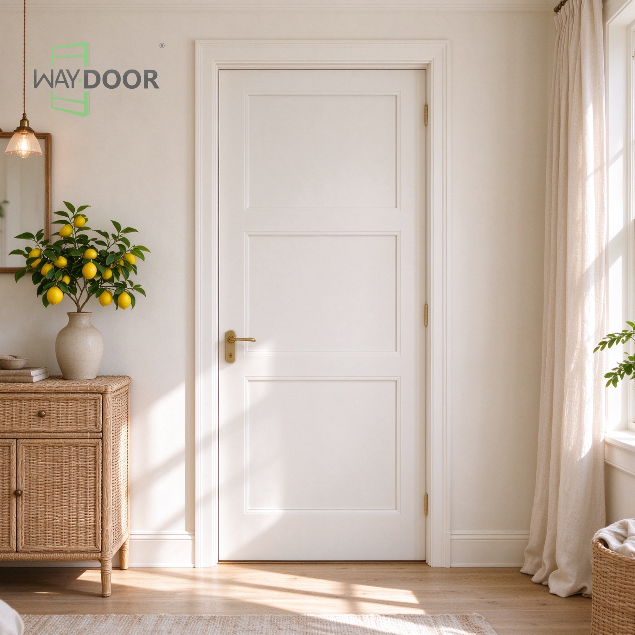 White Contemporary 3-Panel Shaker Hinged Interior Door