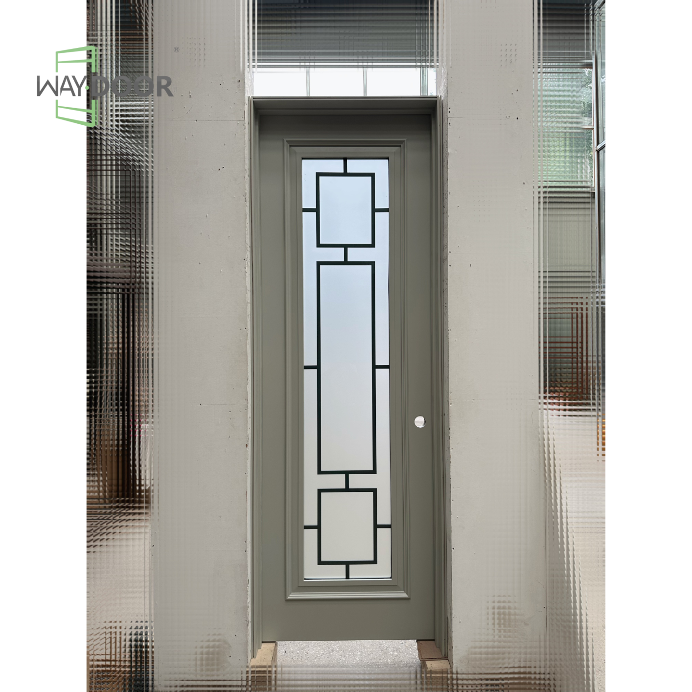 White Frosted Glass Geometric Grille Solid Wood Interior Hinged Door