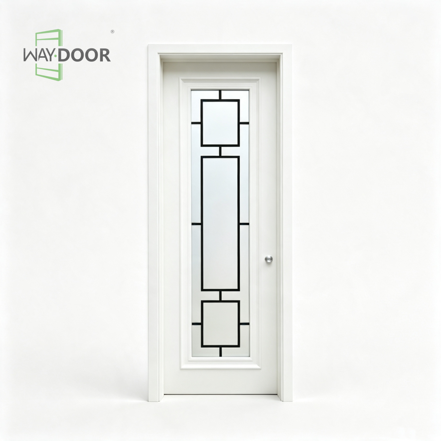 White Frosted Glass Geometric Grille Solid Wood Interior Hinged Door