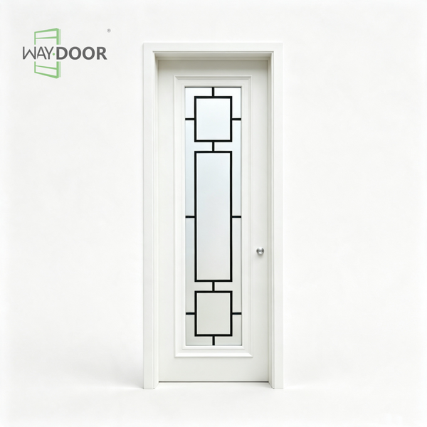 White Frosted Glass Geometric Grille Solid Wood Interior Hinged Door
