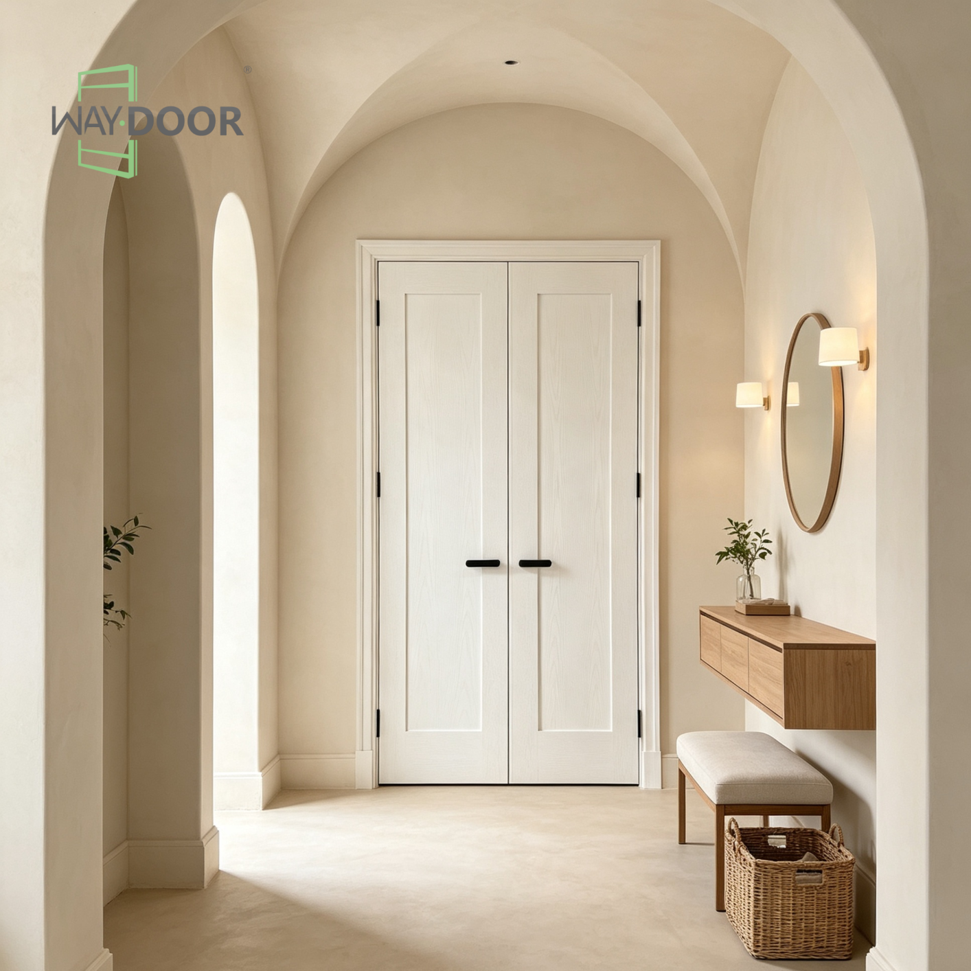 White Shaker Solid Wood Double Interior Door