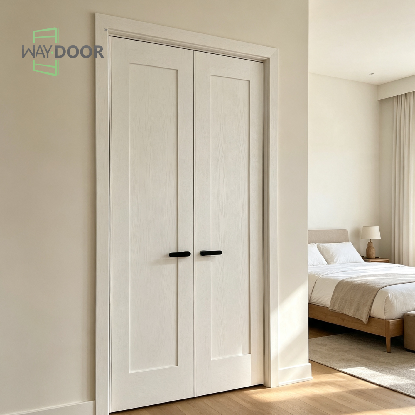 White Shaker Solid Wood Double Interior Door