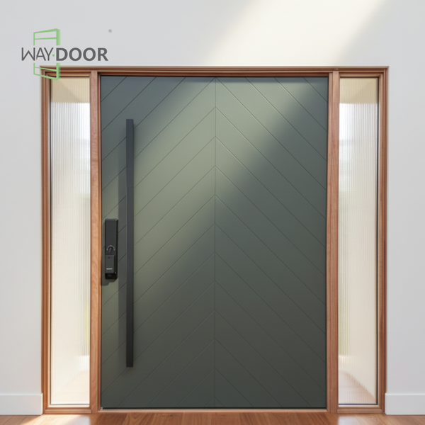 Custom Solid Wood Pivot Door with Glass Sidelights