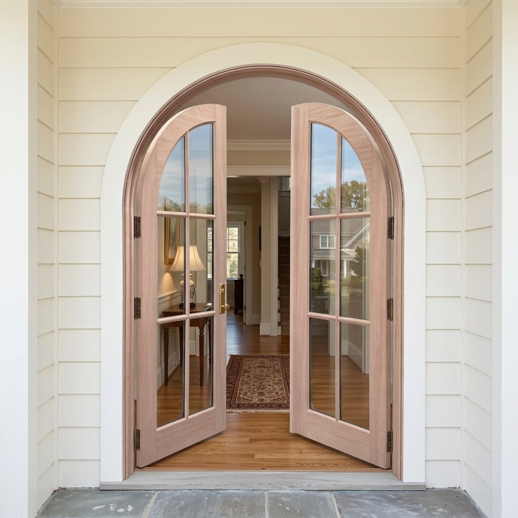 Arched Double Front Door with Glass Lite