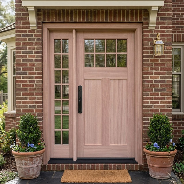 Craftsman Glass White Oak Front Door with Sidelight