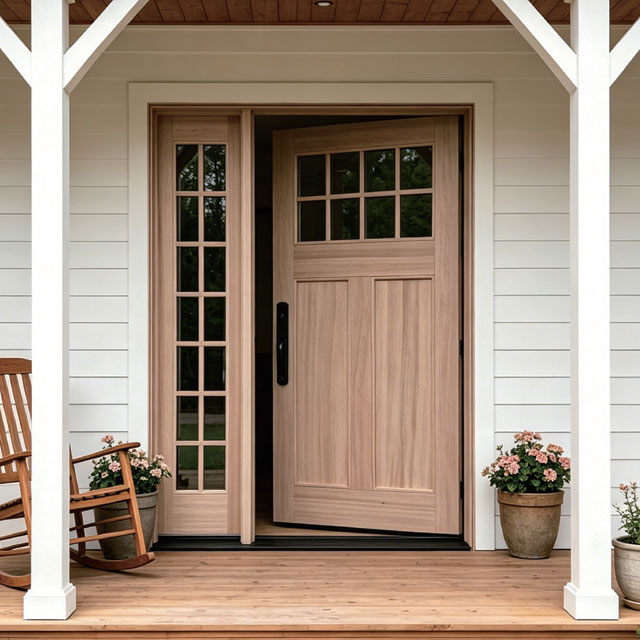 Craftsman Glass White Oak Front Door with Sidelight