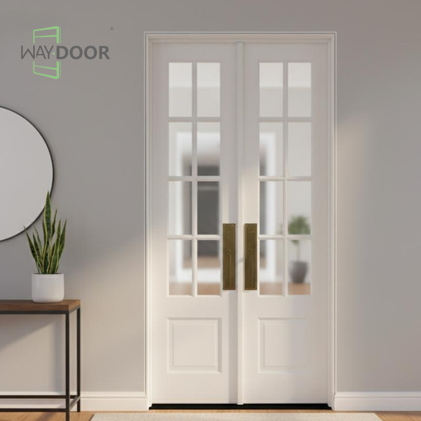 Traditional Solid Wood Double Interior Door with Clear Glass