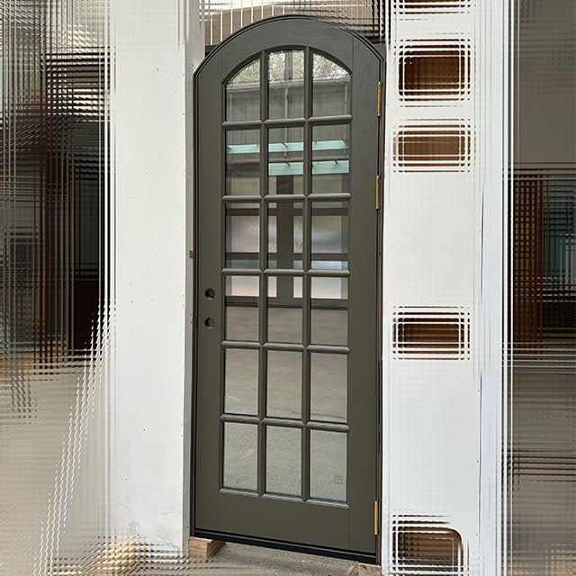 Single Arched Wood Exterior Door With 15-Lite Glass