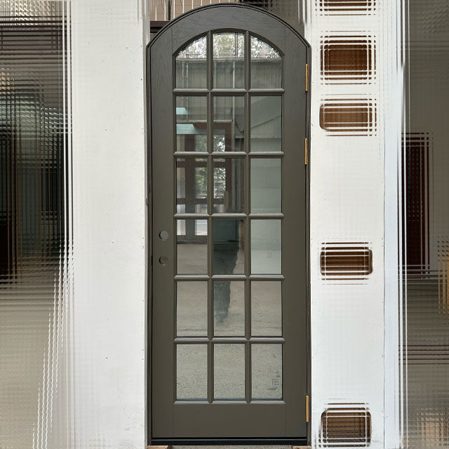 Single Arched Wood Exterior Door With 15-Lite Glass