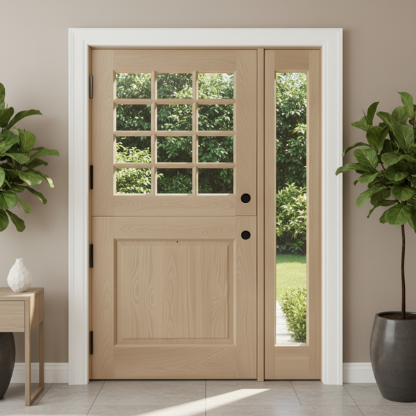Traditional Solid Wood Front Entry Door with Sidelight