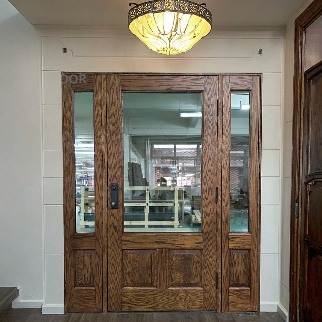 Traditional 3-Panel Glass Mahogany Double Front Entry Door