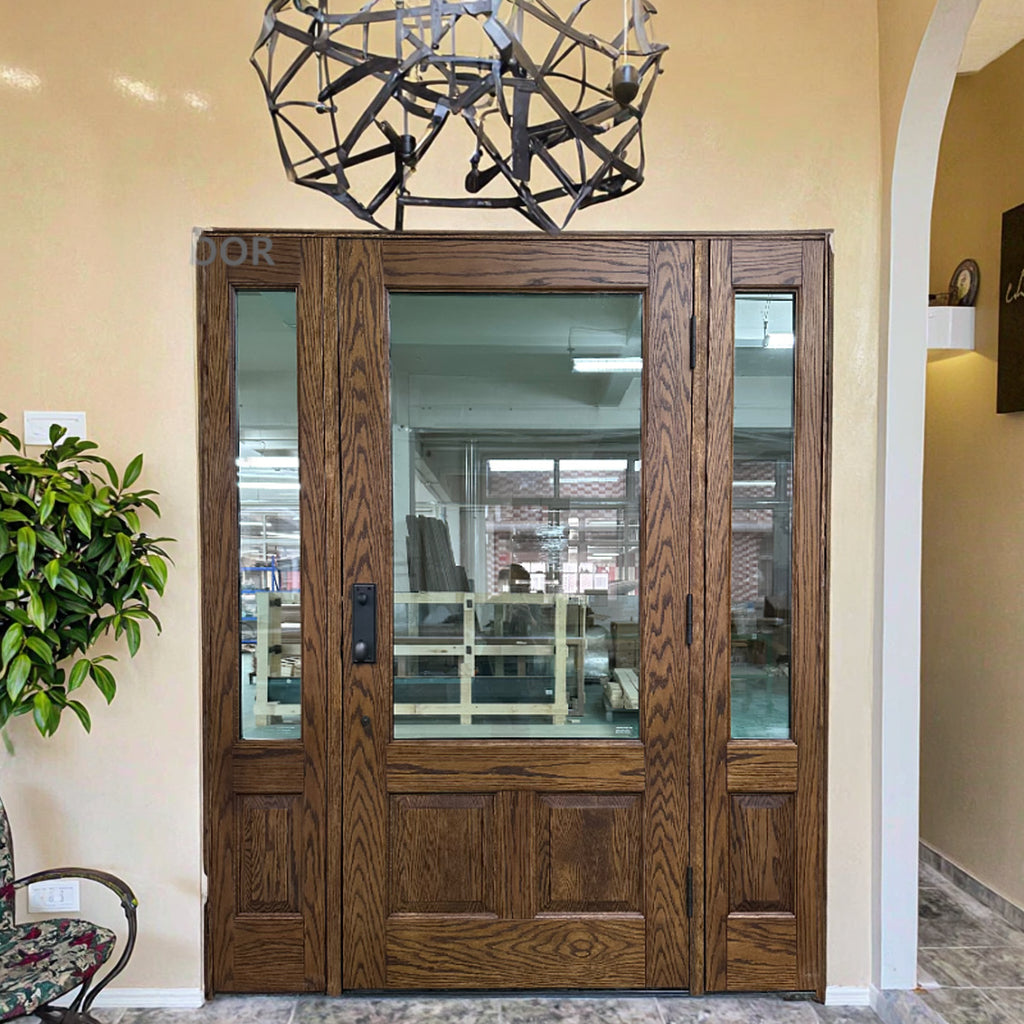 Traditional 3-Panel Glass Mahogany Double Front Entry Door
