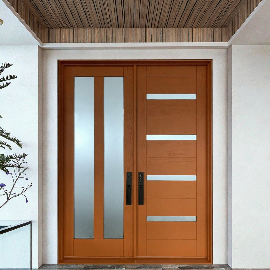 Custom Solid Wood Double Door with Glass Panels – Exterior Entry