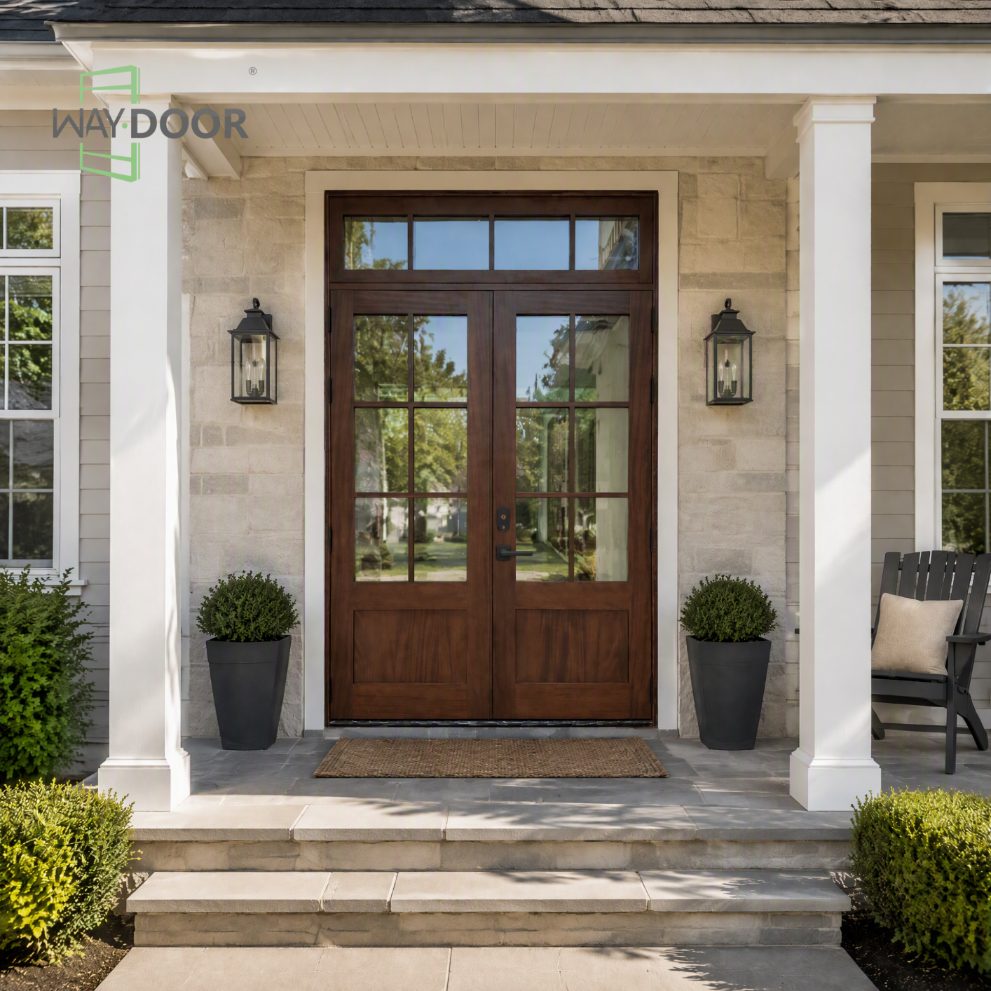 Solid Wood Double Hinged Entry Door with Transom
