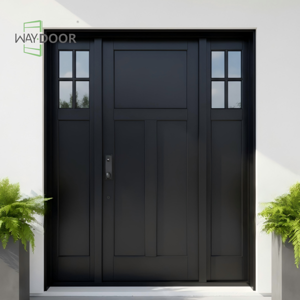 Modern Solid Wood Front Door with Double Glass Panels